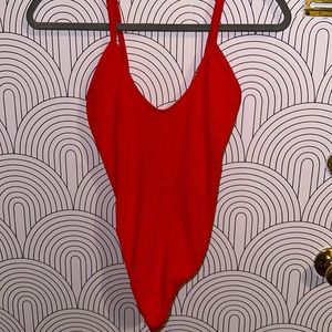 Red one piece bathing suit